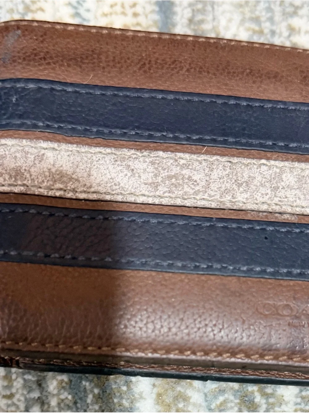 Coach Brown Wallet with Navy and Cream Stripes